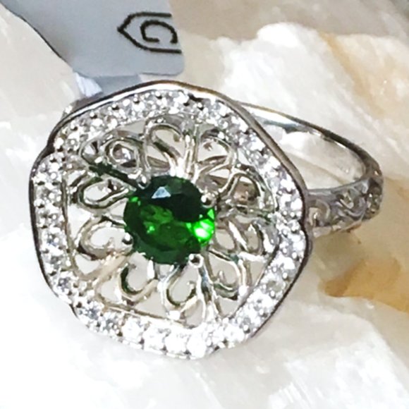Chrome Diopside Nest Ring .925 Sterling Silver Natural Gemstones Concave - Picture 13 of 16
